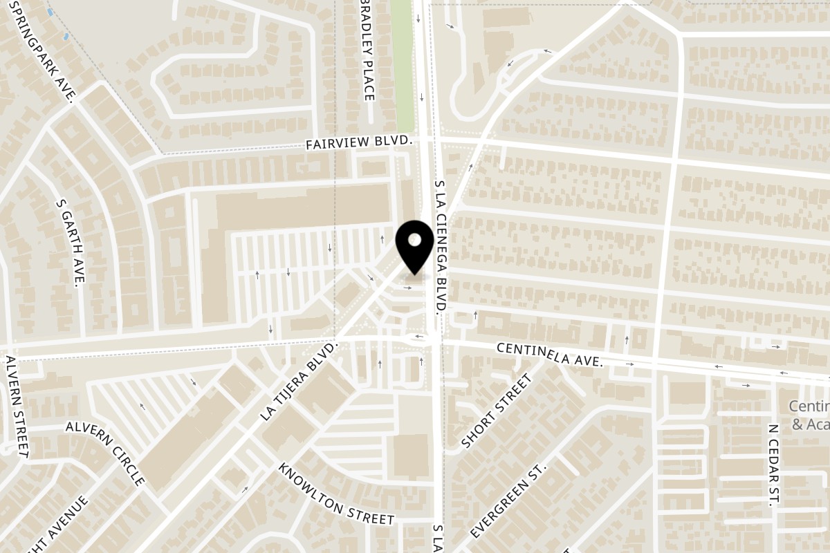 Map showing the location of Pann's Restaurant on 6710 S La Tijera Blvd in Los Angeles